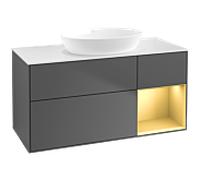 Villeroy und Boch Finion Villeroy und Boch FA71HFGK 120cm, plaque de recouvrement blanc mat, étagères laqué or mat, anthracite mat