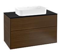 Meuble Pour Lavabo Encastrable Villeroy et Boch Finion avec éclairage mural Walnut Veneer/Glass Black G23200GN