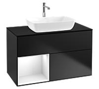 Villeroy und Boch Finion Villeroy und Boch G772GFPD 100cm, plaque de finition noir mat, Emotion, étagères laqué blanc brillant, laqué noir mat