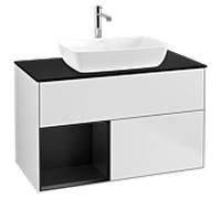 Villeroy und Boch Finion Villeroy und Boch G772PDMT 100cm, plaque de finition noir mat, Emotion, étagères Laque noire mate, Laque blanche mate