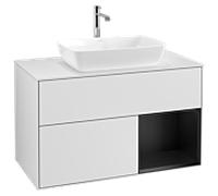 Villeroy und Boch Finion Villeroy und Boch G781PDMT 100cm, plaque de recouvrement blanc mat, Emotion, étagères laqué noir mat, laqué blanc mat