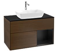 Villeroy und Boch Finion Villeroy und Boch G782PDGN 100cm, plaque de finition noir mat, Emotion, étagères Laque noire mate, placage noyer