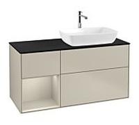 Villeroy und Boch Finion Villeroy und Boch G802HHHH 120cm, plaque de finition noir mat, Emotion, étagères laqué sable sable, Sand Matt Lacquer