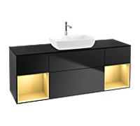 Villeroy et Boch Finion Villeroy et Boch G862HFPD 160cm, plaque de finition noir mat, Emotion, étagères laqué or mat, laqué noir mat