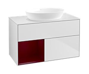 Villeroy et Boch Finion Villeroy et Boch GA11HBMT 100cm, plaque de recouvrement blanc mat, Emotion, étagères Peony laqué mat, laqué blanc mat