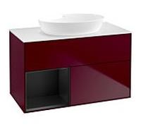 Villeroy et Boch Finion Villeroy et Boch GA11PDHB 100cm, plaque de recouvrement blanc mat, Emotion, étagères laqué noir mat, Peony Matt