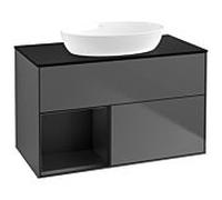 Villeroy et Boch Finion Villeroy et Boch GA12PDGK 100cm, plaque de recouvrement noir mat, Emotion, étagères Laque noire mate, anthracite mat