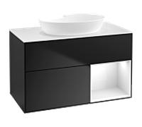 Villeroy et Boch Finion Villeroy et Boch GA21GFPD 100cm, plaque de recouvrement blanc mat, Emotion, étagères laqué blanc brillant, laqué noir mat
