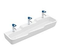 Villeroy und Boch Vasque multiple pour enfants O.novo 4A0813T2 130 x 43 cm, pour 3 trous 2000 Robinetterie , sans trop-plein, blanc AntiBac C-plus
