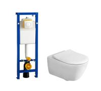 Villeroy et Boch Subway 2.0 Pack WC encastrable Wisa avec WC suspendu à fond creux, abattant Slimseat et plaque de commande Blanc 0704406/ga26028/ga91964/
