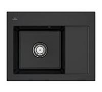 Villeroy und Boch Subway 45 Évier compact encastrable 331201S5 gauche, avec garniture de vidage , commande manuelle, 650 x 510 mm, ébène CeramicPlus