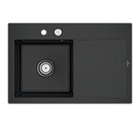 Villeroy und Boch Subway Style 45 Évier plat encastrable 334802R7 gauche, avec garniture de vidage , noir pur, 78 x 51 cm