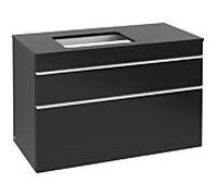 Villeroy et Boch Venticello meuble sous-vasque A94202PD 95,7 x 60,6 x 50,2 cm, vanité gauche, poignée blanche, Black Matt Lacquer