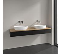 Villeroy und Boch Antao meuble sous-vasque L17011PD 160x19x50cm, plan vasque couleur chêne miel, laqué noir mat, avec éclairage