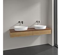 Villeroy et Boch Antao meuble sous-vasque L17112HN 160x19x50cm, plaque de lavabo couleur noyer chaud, chêne miel, avec éclairage