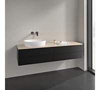 Villeroy und Boch Antao meuble sous-vasque L26013PD 160x36x50cm, plan vasque couleur botticino, laqué noir mat, avec éclairage