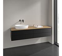 Villeroy et Boch Antao meuble sous-vasque L26111PD 160x36x50cm, plan vasque couleur chêne miel, laqué noir mat, avec éclairage