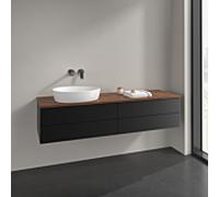 Villeroy und Boch Antao meuble sous-vasque L26112PD 160x36x50cm, plaque de lavabo couleur noyer chaud, laqué noir mat, avec éclairage