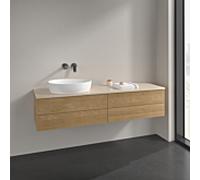 Villeroy und Boch Antao meuble sous-vasque L26113HN 160x36x50cm, plan vasque couleur botticino, chêne miel, avec éclairage