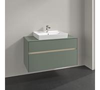Villeroy und Boch Collaro meuble sous-vasque C019B0AF 100x54,8x50cm, lavabo au milieu, éclairage LED 7,3 W, vert tendre