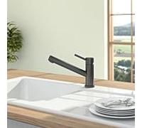 Robinetterie Villeroy & Boch Como Window, haute pression, robinet pour montage devant la fenêtre et avec rotation 360°, robinetterie économique, bec 135 mm, anthracite