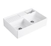 Villeroy und Boch évier double cuve 632392RW garniture de vidange , fonctionnement excentrique, bac à restes, Stone White