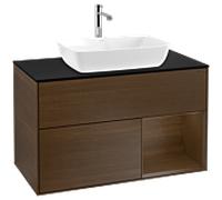 Villeroy und Boch Finion F782GNGN 100cm, plaque de recouvrement noir mat, étagères Walnut Veneer , placage Walnut Veneer
