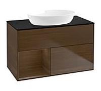 Villeroy und Boch Finion GA12GNGN 100cm, plaque de finition noire mate, Emotion, étagères Walnut Veneer , placage noyer