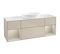Villeroy und Boch Finion GD01HHHH 120cm, plaque de recouvrement blanc mat, Emotion, étagères sable laqué mat, Sand Matt Lacquer