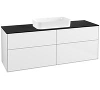 Villeroy und Boch Finion Meuble sous-lavabo, 1600x603x501mm, avec éclairage LED, plaque de recouvrement noir mat, G32200GF, Couleur: Blanc laqué brillant