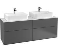 Villeroy und Boch Finion Meuble sous-lavabo, 1600x603x501mm, avec éclairage LED, plaque de recouvrement noir mat, G18200GN, Couleur: Placage noyer