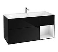 Villeroy und Boch Finion Villeroy und Boch F070MTPH 119,6x59,1cm, étagère droite blanc laqué mat, Glossy Black Lacquer