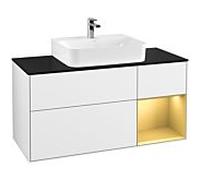 Villeroy und Boch Finion Villeroy und Boch F172HFGF 120cm, plaque de finition noir mat, étagère droite or mat, laqué blanc brillant