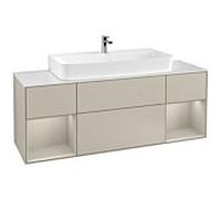 Villeroy und Boch Finion Villeroy und Boch F211HHHH 160cm, plaque de finition blanc mat, étagères laqué sable sable, Sand Matt Lacquer