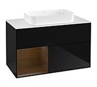 Villeroy und Boch Finion Villeroy und Boch F241GNPH 100x60,3cm, plaque de finition blanc mat, étagère gauche placage noyer, Glossy Black Lacquer