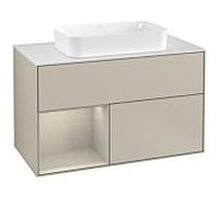 Villeroy und Boch Finion Villeroy und Boch F241HHHH 100x60,3cm, plaque de finition blanc mat, étagère à gauche Sand Matt Lacquer , Sand Matt Lacquer