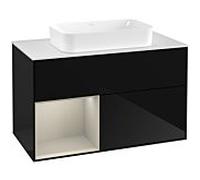 Villeroy und Boch Finion Villeroy und Boch F241HHPH 100x60,3cm, plaque de finition blanc mat, étagère à gauche Sand Matt Lacquer , Glossy Black Lacquer