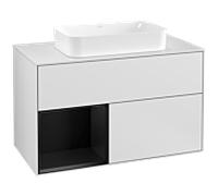 Villeroy und Boch Finion Villeroy und Boch F241PDMT 100x60,3cm, plaque de recouvrement blanc mat, étagère gauche laqué noir mat, laqué blanc mat