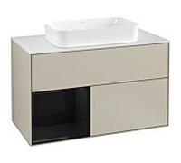 Villeroy et Boch Finion Villeroy et Boch F241PHHH 100x60,3cm, plaque de finition blanc mat, étagère à gauche Glossy Black Lacquer , Sand Matt Lacquer