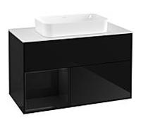 Villeroy und Boch Finion Villeroy und Boch F241PHPH 100x60,3cm, plaque de finition blanc mat, étagère à gauche Glossy Black Lacquer , Glossy Black Lacquer