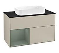Villeroy und Boch Finion Villeroy und Boch F242GMHH 100x60,3cm, plaque de finition noir mat, étagère gauche Olive Matt Lacquer , Sand Matt Lacquer