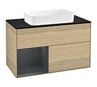 Villeroy und Boch Finion Villeroy und Boch F242HGPC 100x60,3cm, plaque de finition noir mat, tablette gauche Midnight Blue Matt Lacquer , Oak Veneer