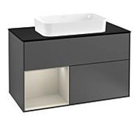 Villeroy und Boch Finion Villeroy und Boch F242HHGK 100x60,3cm, plaque de finition noir mat, étagère à gauche Sand Matt Lacquer , anthracite mat
