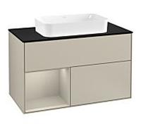 Villeroy und Boch Finion Villeroy und Boch F242HHHH 100x60,3cm, plaque de finition noir mat, étagère à gauche Sand Matt Lacquer , Sand Matt Lacquer