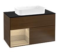 Villeroy und Boch Finion Villeroy und Boch F242PCGN 100x60,3cm, plaque de finition noir mat, étagère gauche Oak Veneer , placage Oak Veneer