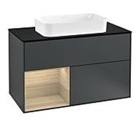 Villeroy und Boch Finion Villeroy und Boch F242PCHG 100x60,3cm, plaque de finition noir mat, étagère gauche Oak Veneer , Midnight Blue Matt Lacquer