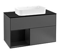 Villeroy und Boch Finion Villeroy und Boch F242PDGK 100x60,3cm, plaque de finition noir mat, étagère à gauche laqué noir mat, anthracite mat