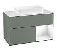 Villeroy und Boch Finion Villeroy und Boch F251GFGM 100x60,3cm, plaque de finition blanc mat, étagère à droite Laque blanc brillant, Olive Matt Lacquer