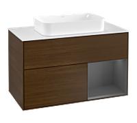 Villeroy und Boch Finion Villeroy und Boch F251GKGN 100x60,3cm, plaque de finition blanc mat, étagère à droite anthracite mat, placage noyer