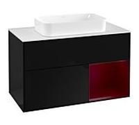 Villeroy und Boch Finion Villeroy und Boch F251HBPH 100x60,3cm, plaque de finition blanc mat, étagère à droite Peony , Glossy Black Lacquer